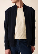 Load image into Gallery viewer, Model wearing Saint James - Cardigan Zip Equip in Navy.
