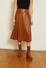 Load image into Gallery viewer, Model wearing Caballero - Hendrix Tabacco Vegan Leather Skirt.