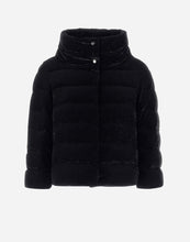 Load image into Gallery viewer, Herno Women's Marbled Velvet Jacket w/ 3/4 Sleeves & Knit Gloves in Black.