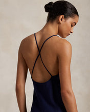 Load image into Gallery viewer, Model wearing Polo Ralph Lauren - Linen Sleeveless A-Line Dress in Newport Navy - back.