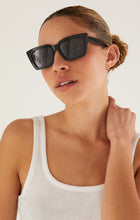 Load image into Gallery viewer, Model wearing ZSupply Feel Good Sunglassesin Polished Black - Grey Polarized