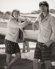 Load image into Gallery viewer, Model wearing RRL - Indigo Striped Dobby Short in Multi Indigo Stripe.