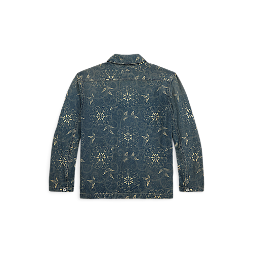 RRL - Indigo Print Woven Overshirt in Indigo/White Multi - back.