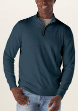 Load image into Gallery viewer, Model wearing The Normal Brand - Puremeso Weekend Quarter Zip in Indigo Blue.