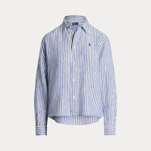 Load image into Gallery viewer, Polo Ralph Lauren - Wide Cropped Striped Linen Shirt in White/Blue.