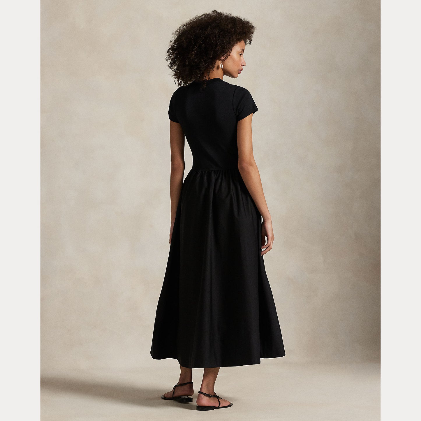 Model wearing Polo Ralph Lauren - Crewneck SS A-Line Dress in Black - back.