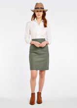 Load image into Gallery viewer, Model wearing Dubarry Snowdrop long sleeve button down shirt in white.