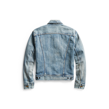 Load image into Gallery viewer, Back of RRL Denim Jacket in leeland wash.