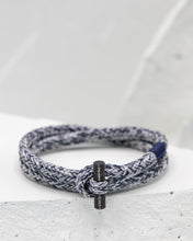 Load image into Gallery viewer, Pig & Hen Tiny Ted slate gray and light grace with black buckle bracelet.