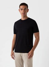 Load image into Gallery viewer, Model wearing Sunspel - Classic Crew Neck T-Shirt in Black.
