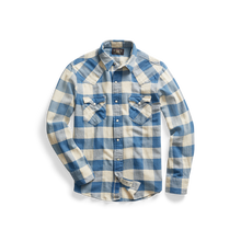 Load image into Gallery viewer, RRL - Long-sleeve Twill Plaid Buffalo Western Style Workshirt in Indigo.