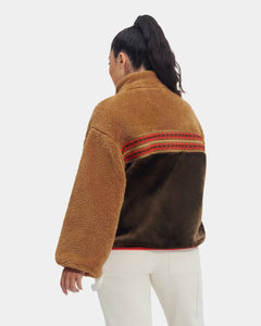 Model wearing UGG - Marlene Sherpa Jacket in Chestnut - back.