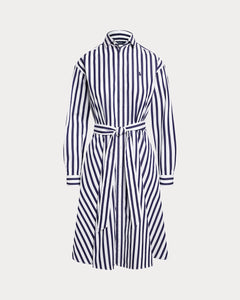 Polo Ralph Lauren - Belted Wide-Stripe Cotton Shirtdress in Navy/White.