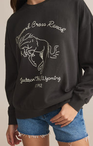 Model wearing ZSupply - Bronco Sunday Sweatshirt in Black Sand.
