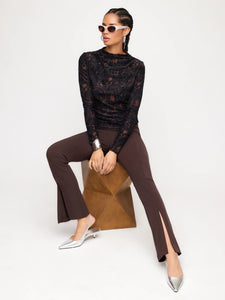 Model wearing Fifteen Twenty - Khami Shirred Top in Brown w/Black.