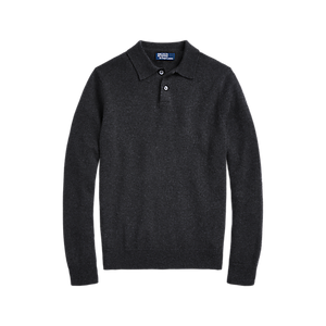 POLO Ralph Lauren - Original Label Cashmere Sweater with Placket in Dark Granite Heather.