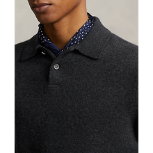 Load image into Gallery viewer, Model wearing POLO Ralph Lauren - Original Label Cashmere Sweater with Placket in Dark Granite Heather.
