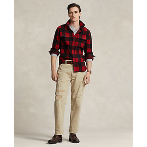 Model wearing POLO Ralph Lauren - L/S Knit Flannel Sportshirt - Plaid in Red/Polo Black.
