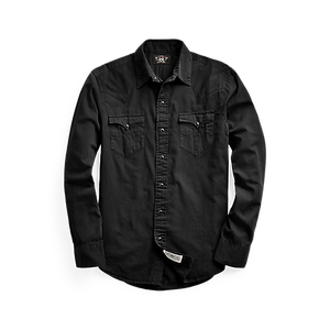 RRL - L/S Cotton/Twill Heritage Western Style Workshirt in Polo Black.