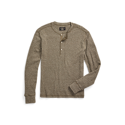 RRL - L/S Waffle Knit Henley in Olive Heather.