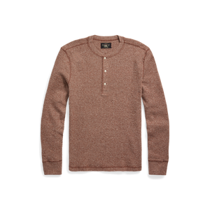 RRL - L/S Waffle Knit Henley in Brown Heather.