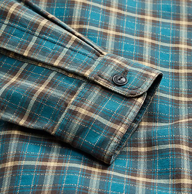 RRL - LS Cotton Plaid Cameron Sport Shirt - close up sleeve