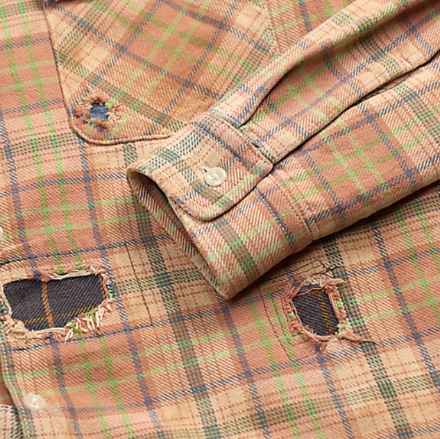 RRL - LS Cotton Twill Plaid Carter Camp Shirt w/ Patch Repairs