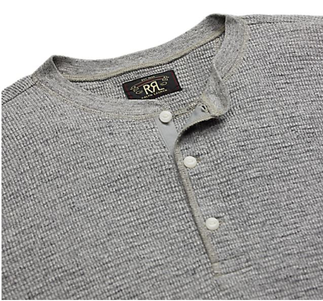 RRL - LS Cotton Waffle Knit Henley T-Shirt - close up on buttons