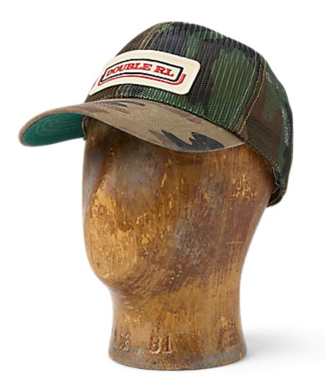 RRL- Cotton Camo Printed "Double RL" Logo Trucker Hat w/ Mesh Back Panels