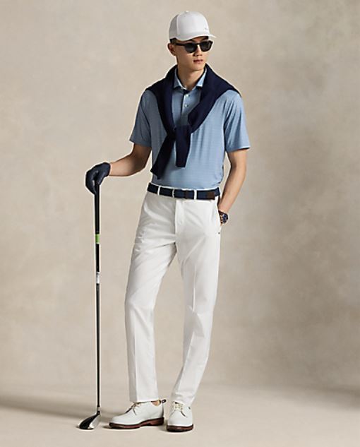 model wearing RLX- SS Featherweight Airflow Jersey Knit Polo - Mulligan Foulard