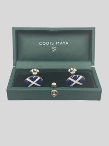 Codis Maya - Oval Cross Cufflinks in Navy/White.