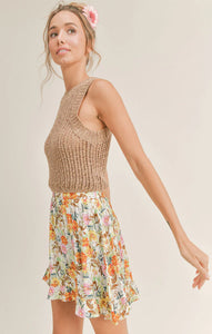 Model wearing Sadie & Sage - Kona Coffee Sweater Tank in Tan.