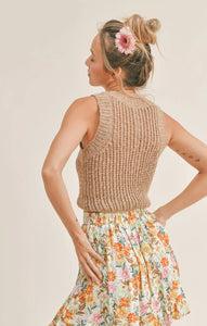 Model wearing Sadie & Sage - Kona Coffee Sweater Tank in Tan - back.