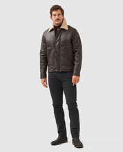 Load image into Gallery viewer, Model wearing Rodd &amp; Gunn - Arrowtown Shearling Leather Jacket in Mocha.

