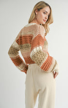 Load image into Gallery viewer, Model wearing Sadie &amp; Sage - Butter Pecan Chunky Sweater Brick Multi - back.
