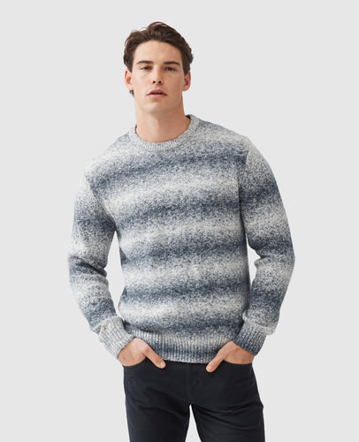 Model wearing Rodd & Gunn - Wave Break Knit Sweater in Ocean.