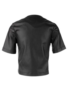 Kut from the Kloth - Esmeray SS Crew Neck Faux Leather Shirt in Black - back.
