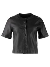 Load image into Gallery viewer, Kut from the Kloth - Esmeray SS Crew Neck Faux Leather Shirt in Black.
