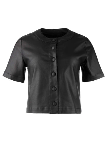 Kut from the Kloth - Esmeray SS Crew Neck Faux Leather Shirt in Black.