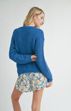 Load image into Gallery viewer, Model wearing Sadie &amp; Sage Eleanor Button Down Cardigan in Electric Blue - back.
