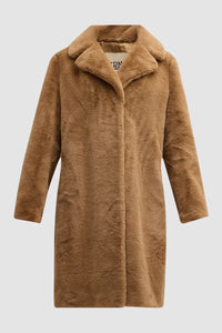 Herno Women's Soft Faux Fur Long Coat in Camel.