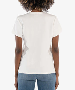 Model wearing Kut from the Kloth - Remington - Scoop Neck S/S T-Shirt in Ivory - back.