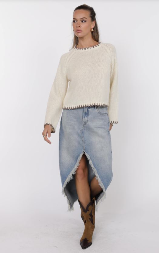 Sage the Label - Reyna Contrast Stitch Detail Sweater