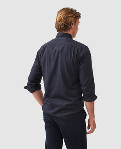 Model wearing Rodd & Gunn - Barrhill Sports Fit Shirt in Twilight - back.