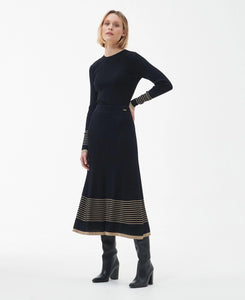 Model wearing Barbour Marlene Midi Knit Skirt in Black.