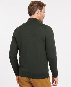 Model wearing Barbour Gamlin Half Zip Sweater Olive - back.