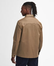 Load image into Gallery viewer, Model wearing Barbour Ruxton Tailored Stretch Twill Overshirt in Stone - back.
