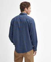 Load image into Gallery viewer, Model wearing Barbour Preston Reg Tattersall Shirt in Dark Navy - back.
