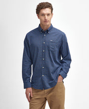 Load image into Gallery viewer, Model wearing Barbour Preston Reg Tattersall Shirt in Dark Navy.
