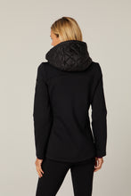 Load image into Gallery viewer, Model wearing Alp N Rock - Meadow Hybrid Hoodie Jacket in Black - back.
